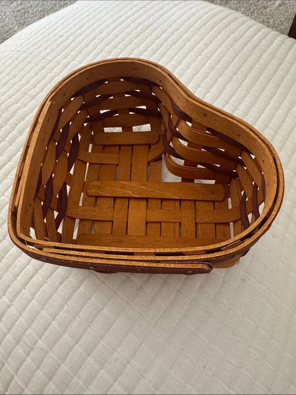 Longaberger 2000 Heart Basket Red Sweetheart Weave Handwoven Signed Basket Only